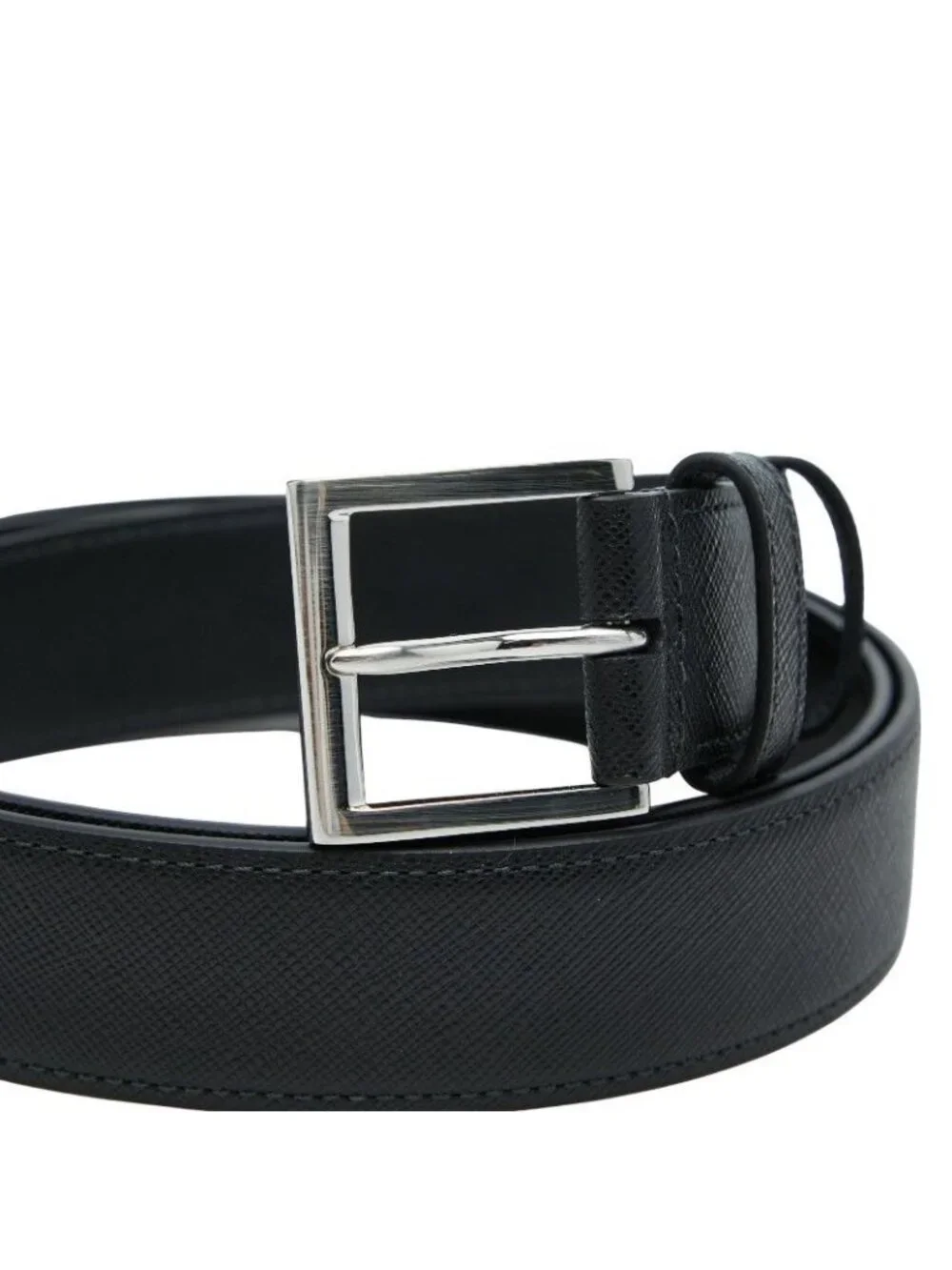 Prada Saffiano Belt 110 44 Black Silver Leather Metal